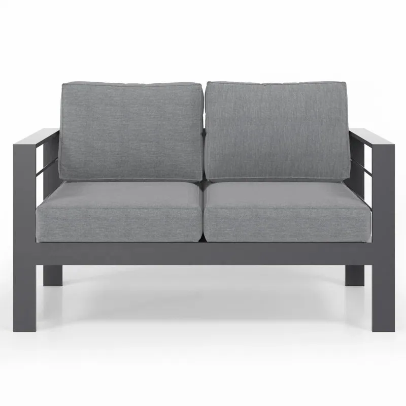 Retails $410 New Assembled Latitude Run Outdoor Aluminum Loveseat, removable cushion covers, Grey! Includes Furniture cover to protect from elements!