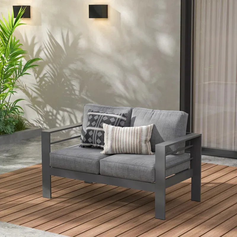 Retails $410 New Assembled Latitude Run Outdoor Aluminum Loveseat, removable cushion covers, Grey! Includes Furniture cover to protect from elements!