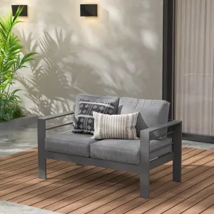 Retails $410 New Assembled Latitude Run Outdoor Aluminum Loveseat, removable cushion covers, Grey! Includes Furniture cover to protect from elements!
