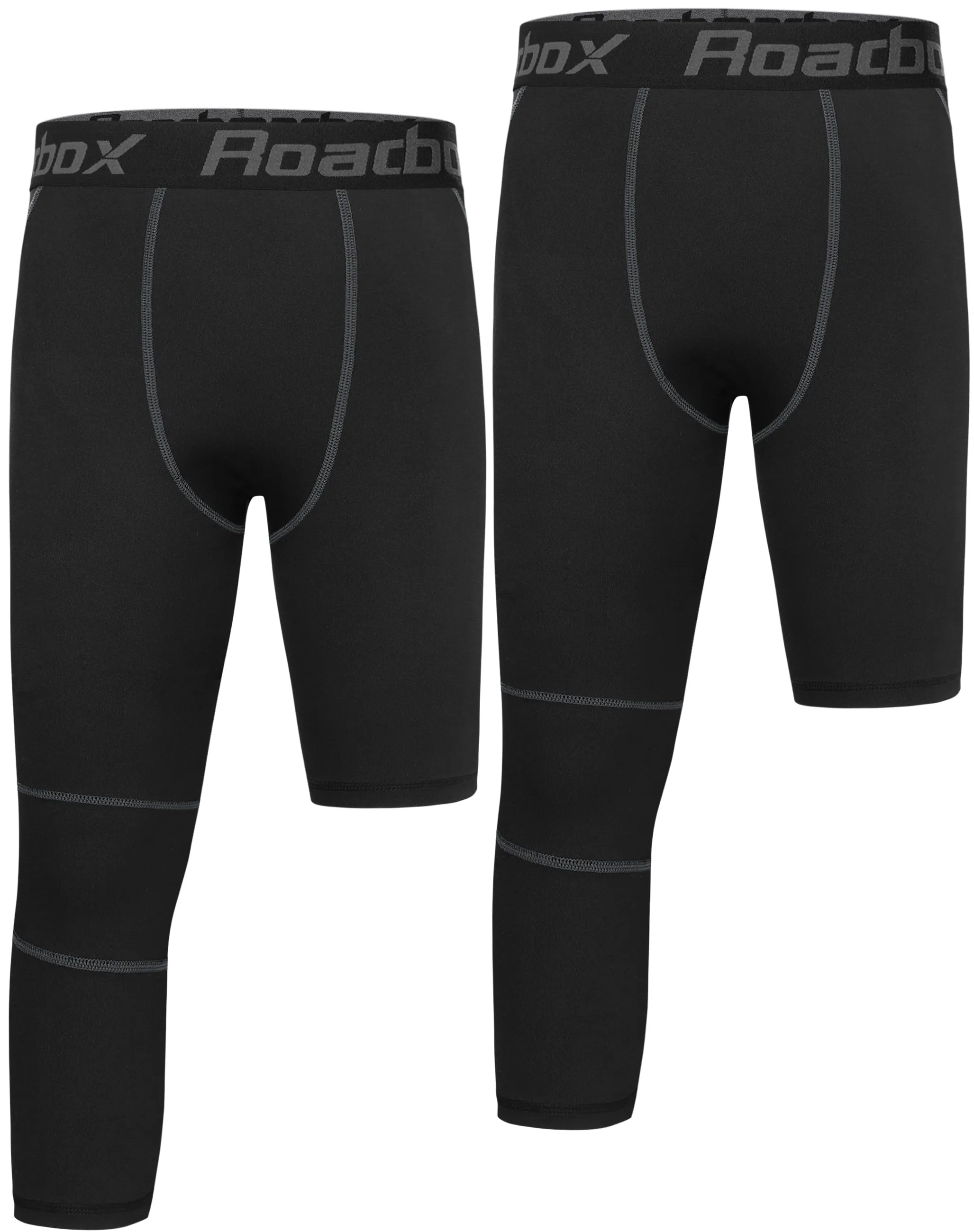 Roadbox Boys One Leg 3/4 Compression Pants 2 Pack - Basketball Tights for Gym Athletic Base Layer Leggings