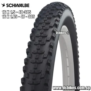 Schwalbe 16 X 1.5 | 16 X 1.85 Smart Sam Active Black N Roll | K-Guard Bicycle Wire Bead Tyres - Etrto: 40-305 / 47-305