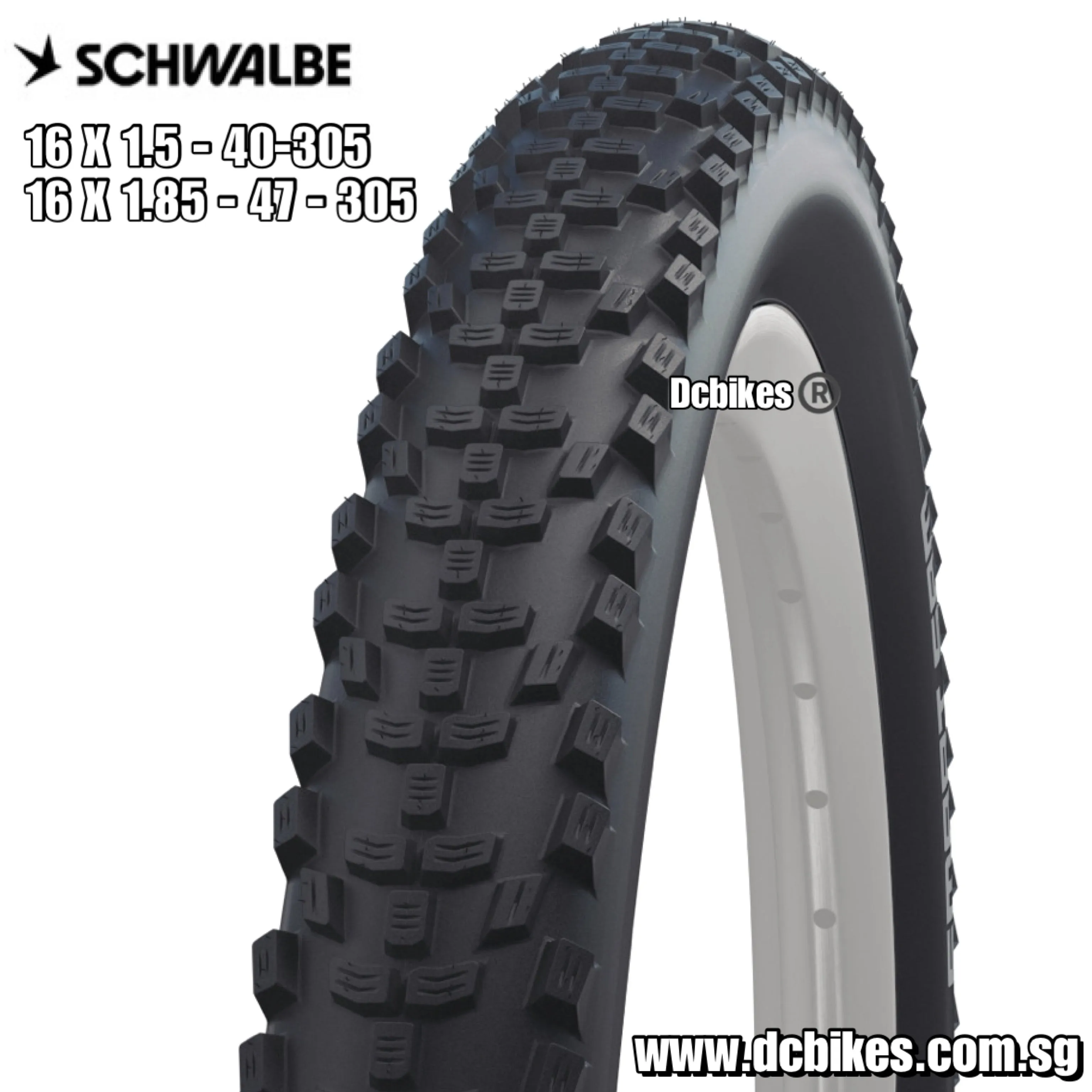 Schwalbe 16 X 1.5 | 16 X 1.85 Smart Sam Active Black N Roll | K-Guard Bicycle Wire Bead Tyres - Etrto: 40-305 / 47-305