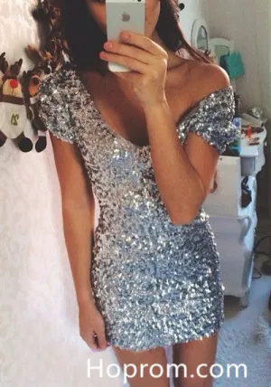 Sequins Deep V Neck Homecoming Dress,Sexy Short Homecoming Dress