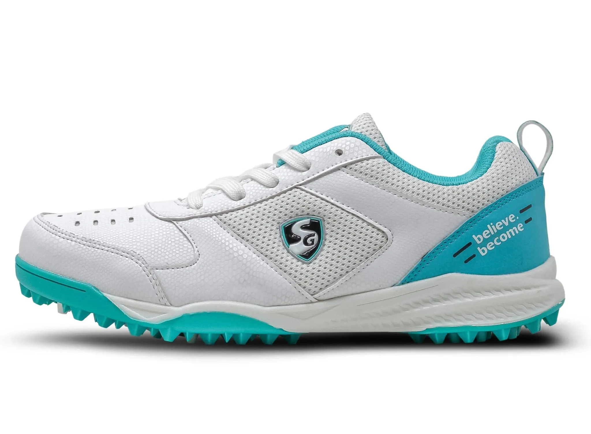 SG Fusion Rubber Cricket Shoes White Teal Size