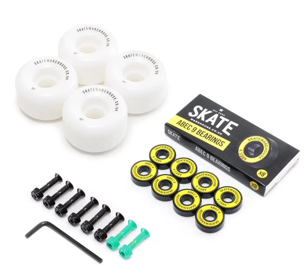 Skatewarehouse Conical Skateboard Wheels & Skatewarehouse ABEC 9 Bearings Pack   Bolts!