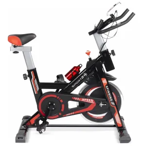 SPORT24 Stationary Upright Exercise Spinning Bike for Home Use With 8Kg Flywheel, LCD Multi-Function Monitor, Cardio Trainer, Indoor Fitness, Multi-Resistance Levels, Flywheel Bicycle, Black Red