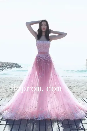 Strapless Pink Prom Dresses,A-Line Prom Dress,Evening Dress