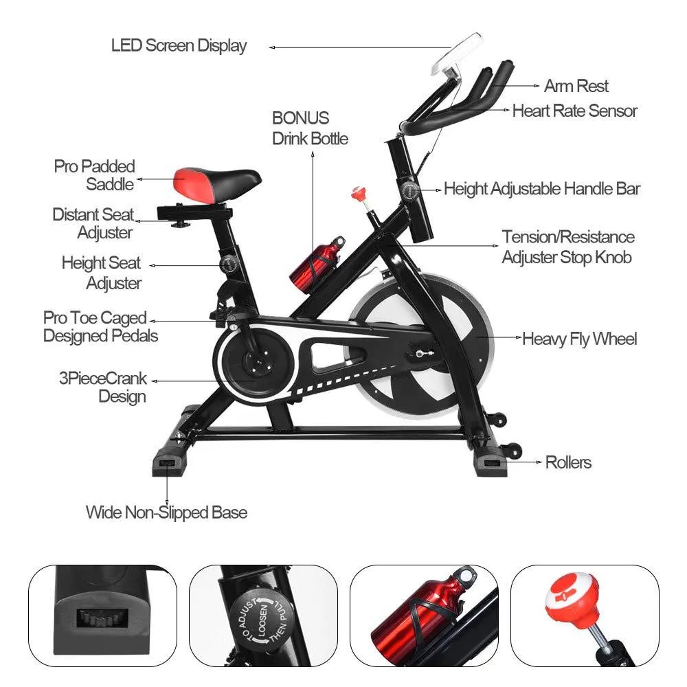 TADAMI Indoor Cycling Training, Stationary Ultra-Quiet Health Fitness Equipment Spinning Bicycle Cardio Workout Home Gym (Black)