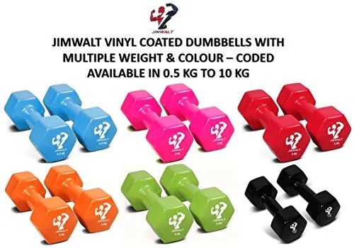 The Indian Made Jimwalt Premium Half Coating Vinyl Dumbbells 0.5KG to 10KG Proudly Made in India (2 2=4)…