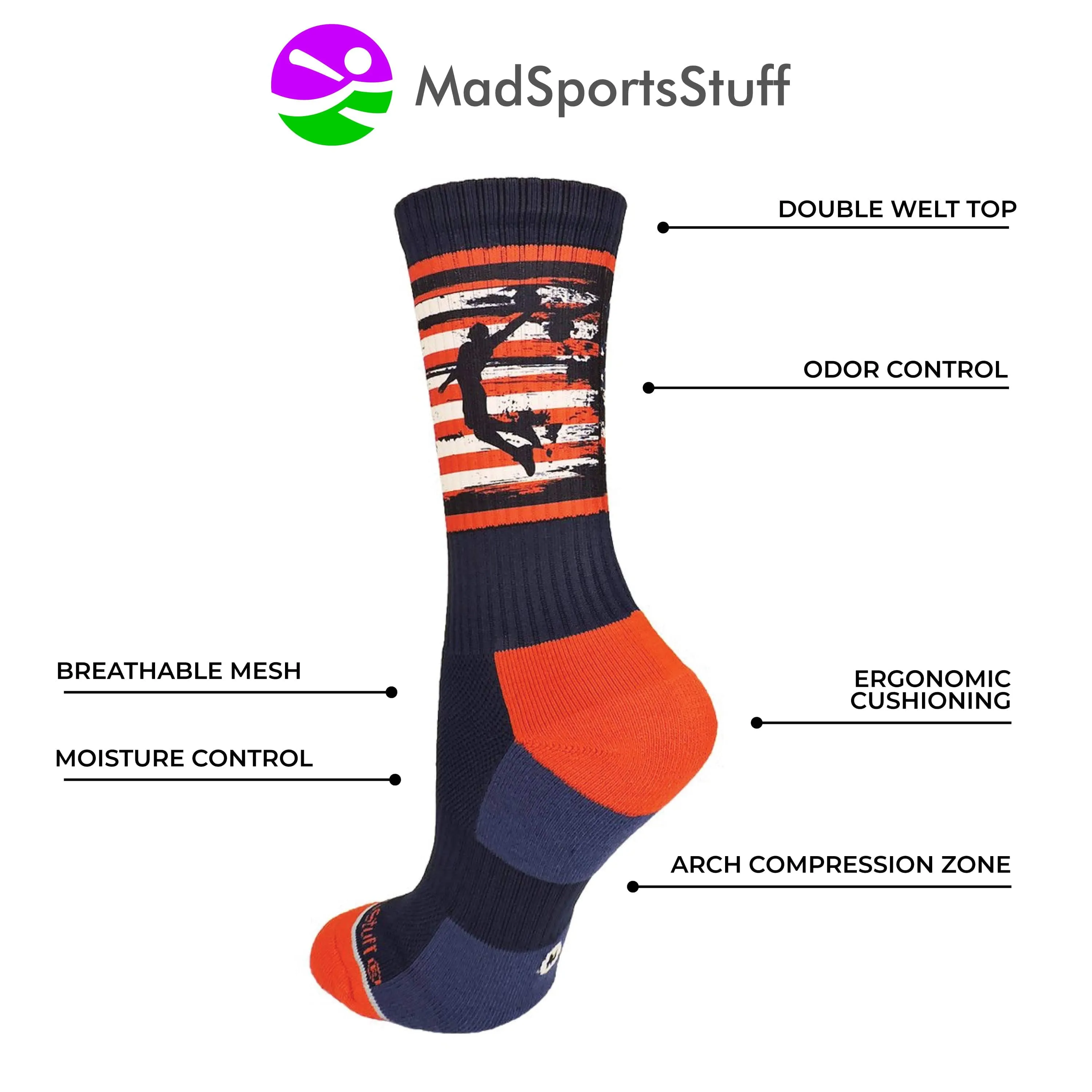 USA Flag Basketball Player Athletic Crew Socks