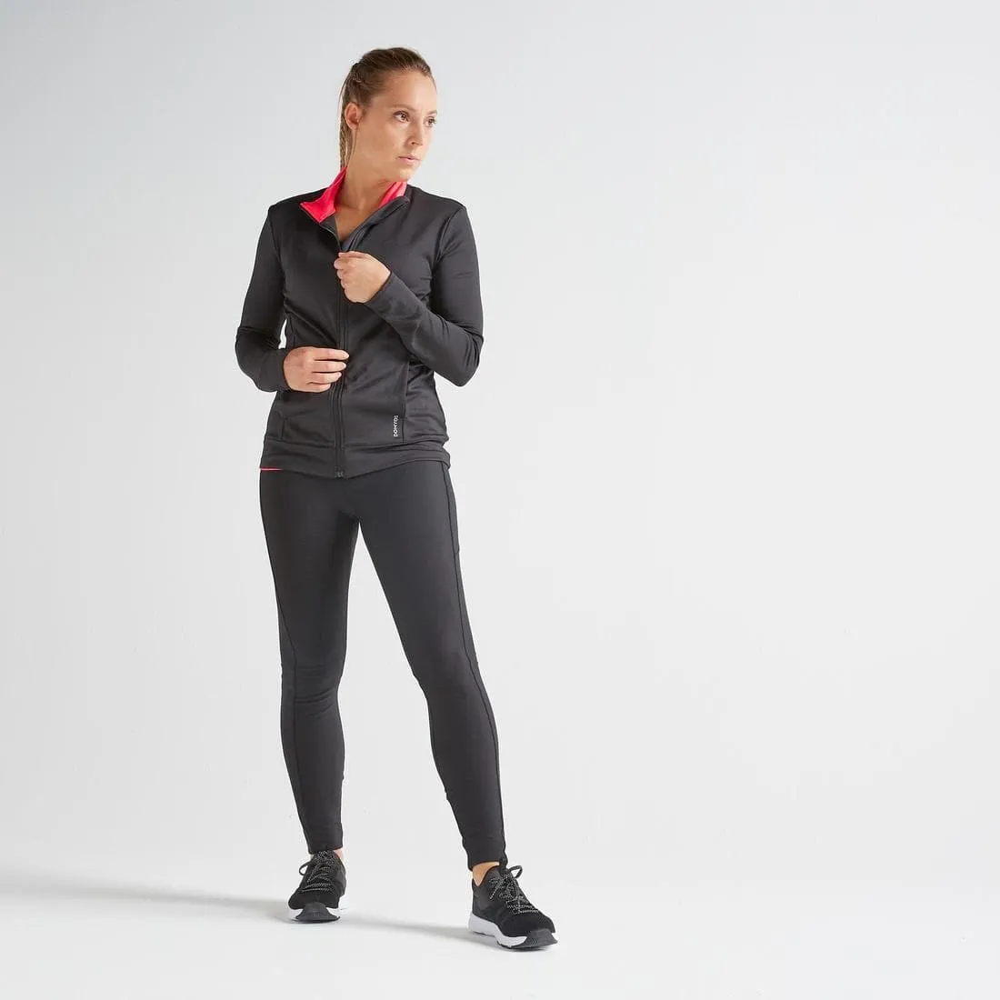 Veste coupe droite Fitness Cardio Femme Noire