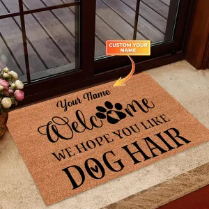 Welcome We Hope You Like Dog Hair Cutting File Door Mat, Dog Paw Prints Heart Home Doormat