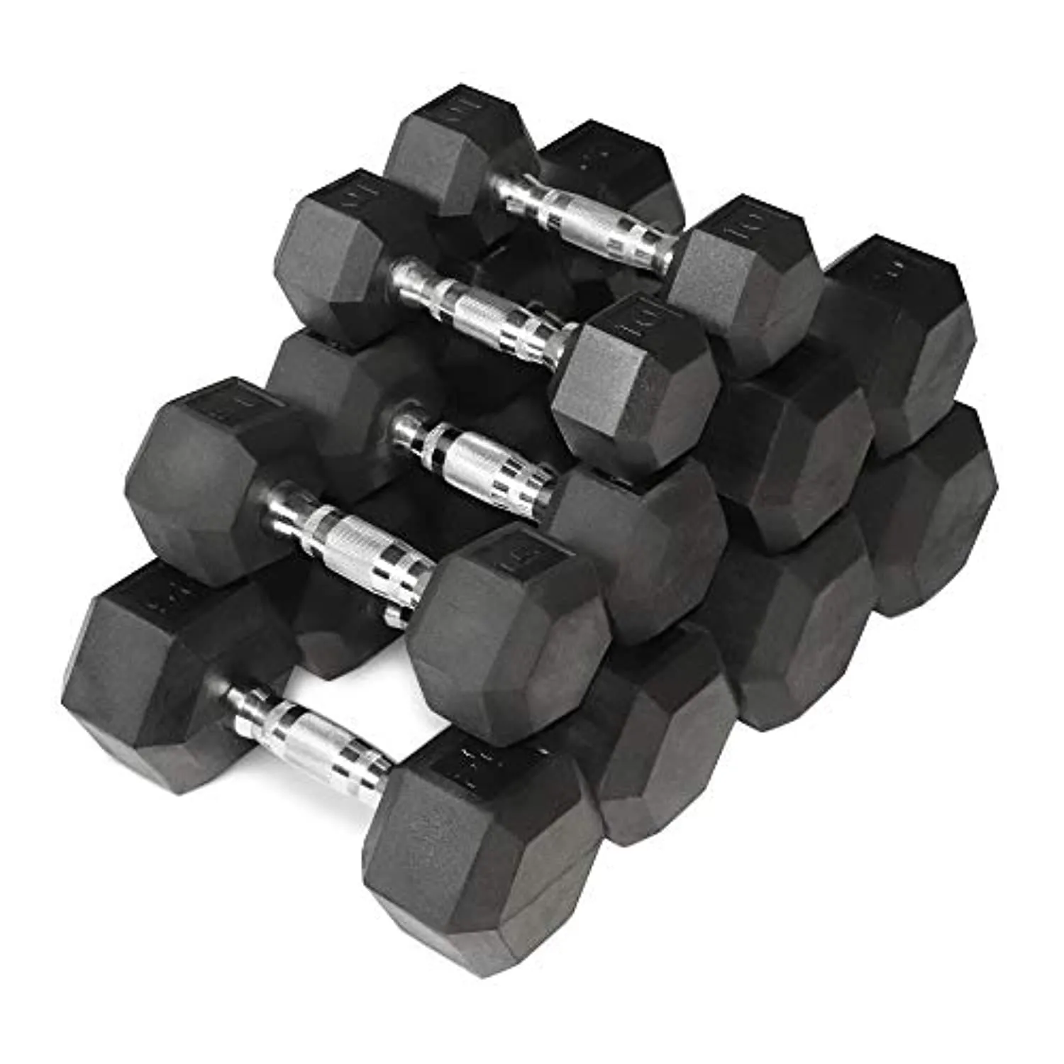 WF Athletic Supply 5-25Lb Rubber Coated Hex Dumbbell Set with A Frame Storage Rack Non-Slip Hex Shape for Muscle Toning, Strength Building & Weight Loss - Multiple Choices Available