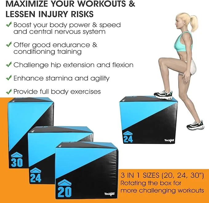 Yes4All 3 in 1 Foam Plyometric Jump Box for Training & Conditioning - Plyo Jump Box for Fitness Workout Exercise
