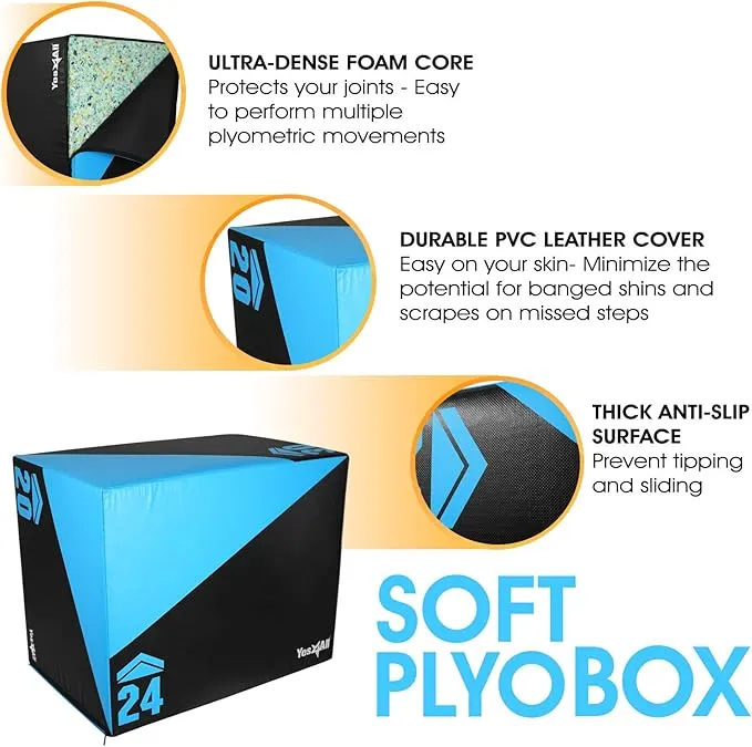 Yes4All 3 in 1 Foam Plyometric Jump Box for Training & Conditioning - Plyo Jump Box for Fitness Workout Exercise
