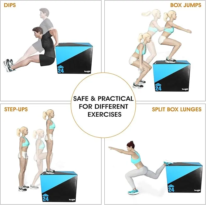 Yes4All 3 in 1 Foam Plyometric Jump Box for Training & Conditioning - Plyo Jump Box for Fitness Workout Exercise