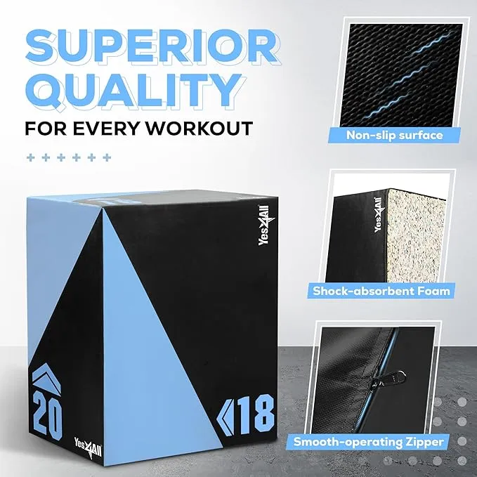 Yes4All 3 in 1 Foam Plyometric Jump Box for Training & Conditioning - Plyo Jump Box for Fitness Workout Exercise