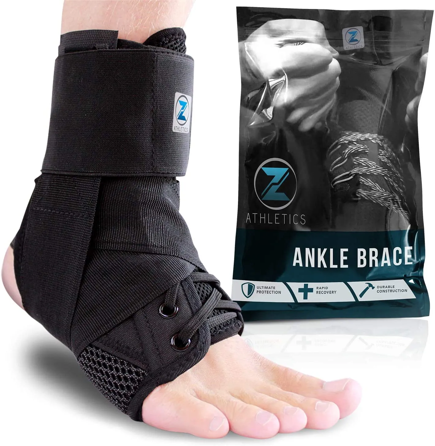 Zenith Ankle Brace, Lace Up Adjustable Support – for Running, Basketball, Injury Recovery, Sprain! Ankle Wrap for Men, Women (Large)