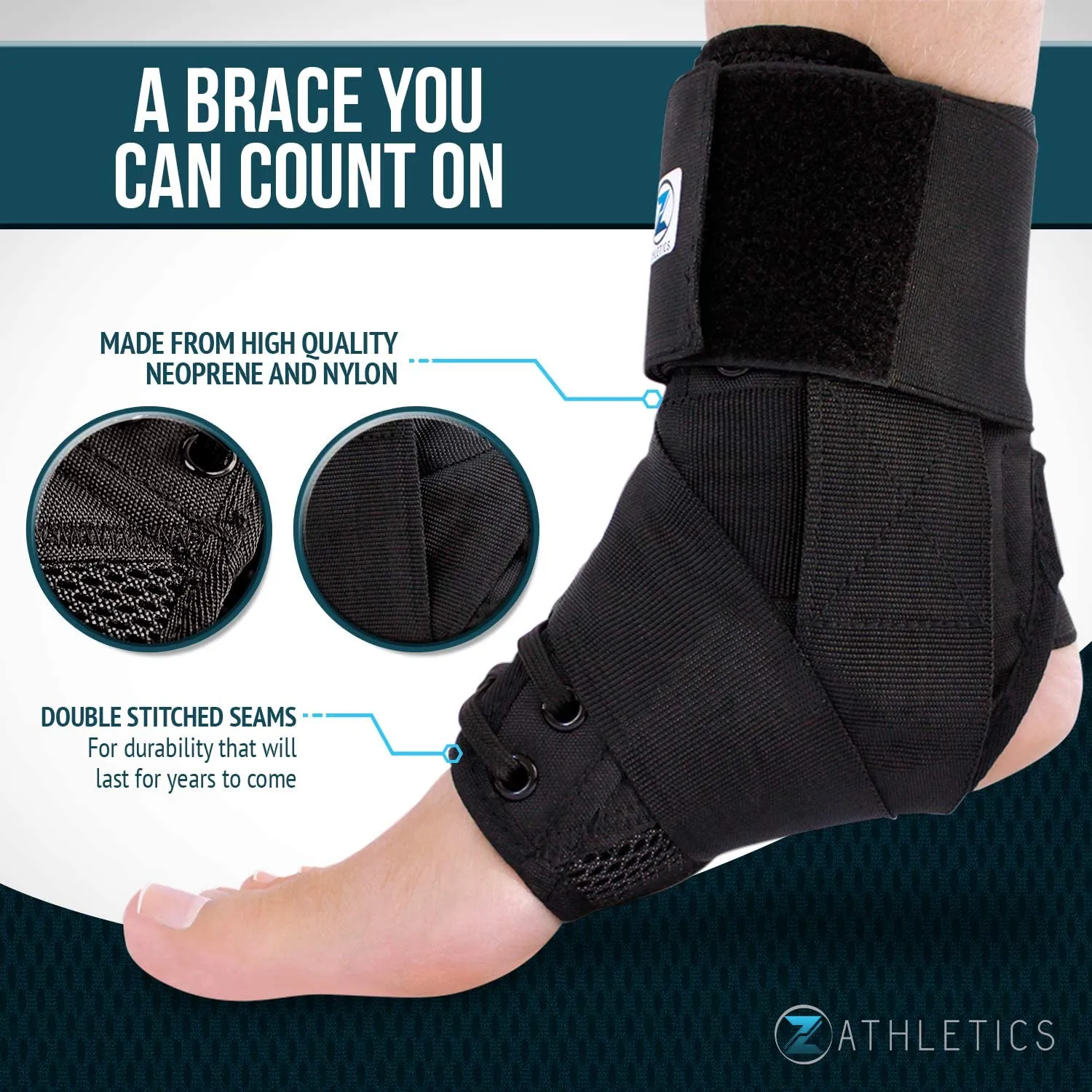 Zenith Ankle Brace, Lace Up Adjustable Support – for Running, Basketball, Injury Recovery, Sprain! Ankle Wrap for Men, Women (Large)
