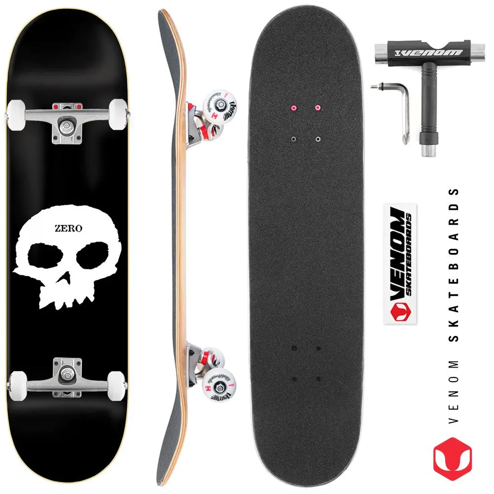 Zero Skateboards Zero Single Skull Blk/Wht  x Venom Skateboards Core Custom Complete Skateboard - 8.0"