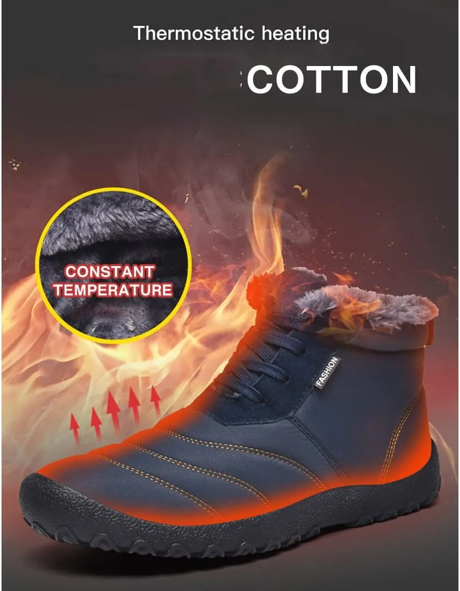 ZYZSTR Winter Snow Boots Thick Warm Waterproof Ankle Boots Men's Round Head Non-Slip Outdoor Cotton Shoes Comfortable Slip-on Ankle Boot Fit Men Sz 7, Women Sz 9