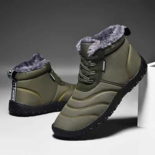 ZYZSTR Winter Snow Boots Thick Warm Waterproof Ankle Boots Men's Round Head Non-Slip Outdoor Cotton Shoes Comfortable Slip-on Ankle Boot Fit Men Sz 7, Women Sz 9